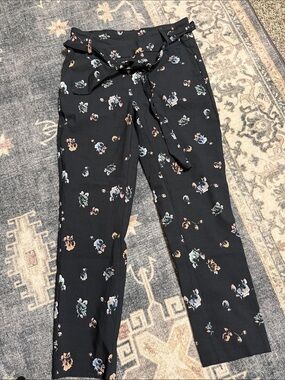 Jules & Leopold Black Ankle Floral Tie-Waist Pants